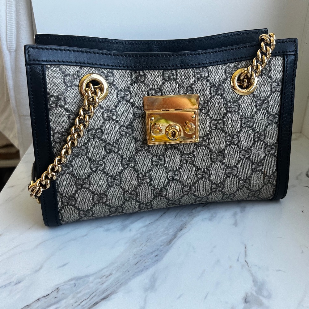 Gucci Shoulder Bag Padlock Gg Supreme Print Black Canvas/Leather Tote